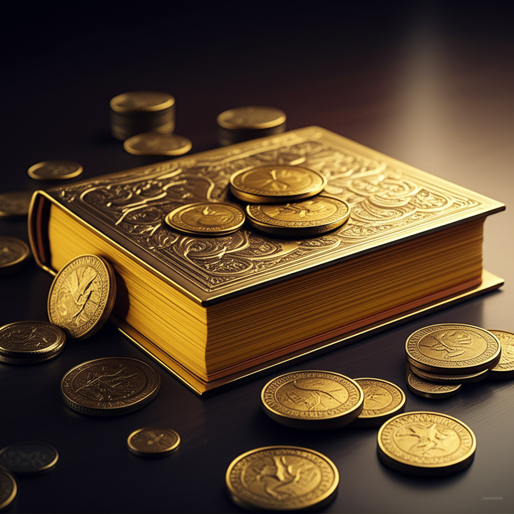 Book with gold coins